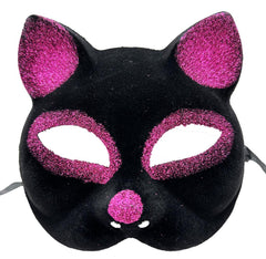 NessiWorld Black Color Fuchsia Glitter Suede Coating Cat Mask 18x14 cm