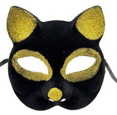 Nessiworld Black Color Gold Glitter Suede Coating Cat Mask 18x14 cm