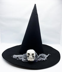 Nessiworld Black Color Gray Veil Skull Themed Witch Hat 35x38 cm