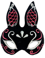 NessiWorld Black Color Red White Glitter Black Suede Coating Rabbit Mask 18x16 cm