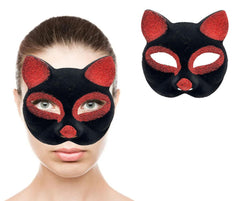 NessiWorld Black Color Red Glitter Suede Coating Cat Mask 18x14 cm