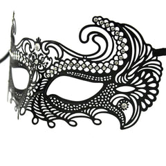 Nessiworld Black Color Laser Cut Metal Prom Party Venetian Mask with Crystal Stones