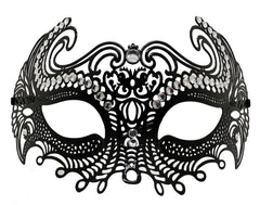 Nessiworld Black Color Laser Cut Metal Prom Party Venetian Mask with Crystal Stones