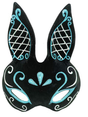NessiWorld Black Color Blue White Glitter Black Suede Coating Rabbit Mask 18x16 cm