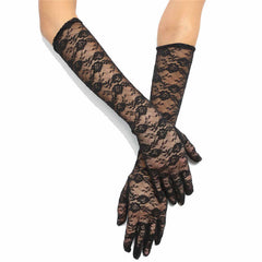 Nessiworld Black Color Medium Lace Gloves Long Model