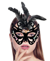 Nessiworld Siyah Renk Siyah Süet Kaplama Tüylü Kelebek Figür Parti Maskesi 24x18 cm