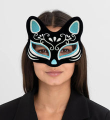 Nessiworld Black Color Suede Coating Silver Blue Glitter Cat Mask 17x14 cm