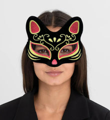 NessiWorld Black Color Suede Coating with Red Yellow Glitter Cat Mask 17x14 cm