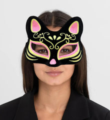 NessiWorld Black Color Suede Coating Pink Yellow Glitter Cat Mask 17x14 cm