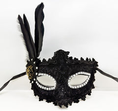 Nessiworld Black Color Feather Lace Eyes Stone Prom Party Mask