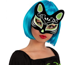 NessiWorld Black Color Silver Green Glitter Suede Coating Cat Mask 17x14 cm