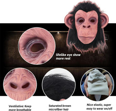 NessiWorld Black Haired Fully Fitted Latex Chimpanzee Mask - Latex Monkey Orangutan Gorilla Mask Meat Mask