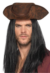 Chapeau de capitaine pirate aux cheveux noirs de Nessiworld
