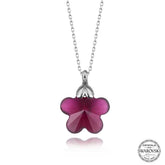 Collier pour femme en argent avec marguerite fuchsia et cristal Swarovski