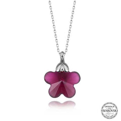 Swarovski Crystal Stone Fuchsia Daisy Silver Women's Necklace