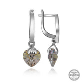 Swarovski Crystal Stone Silver White Heart Dangle Women's Earrings
