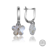 Swarovski Crystal Stone Silver White Daisy Dangle Women's Earrings