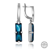 Swarovski Crystal Stone Silver Blue Baguette Dangle Women's Earrings