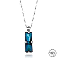 Swarovski Crystal Stone Blue Baguette Silver Women's Necklace