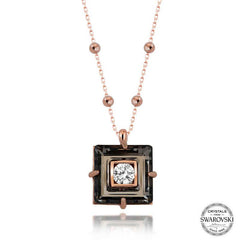 Swarovski Crystal Stone Rose Ball Chain Black Diamond Silver Women's Necklace