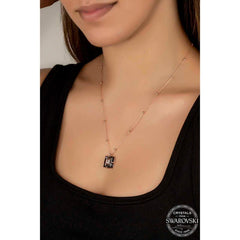 Swarovski Crystal Stone Rose Ball Chain Black Diamond Silver Women's Necklace