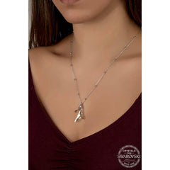 Swarovski Crystal Stone Ball Chain Coral Silver Women's Necklace