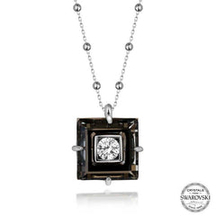 Swarovski Crystal Taşlı Top Zincir Siyah Elmas Gümüş Kadın Kolye