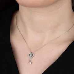 Swarovski Stone Silver Key Women's Necklace