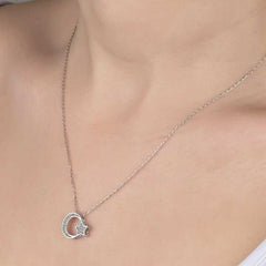 Swarovski Stone Silver Crescent Star Women's Necklace