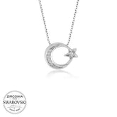 Swarovski Stone Silver Crescent Star Women's Necklace