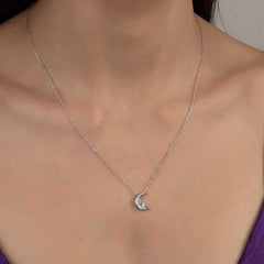Swarovski Stone Silver Crescent Star Women's Necklace