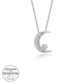 Swarovski Stone Silver Crescent Star Women's Necklace