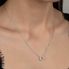 Swarovski Stone Silver Crescent Star Women's Necklace