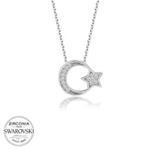 Swarovski Stone Silver Crescent Star Women's Necklace