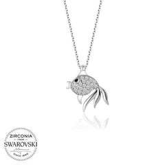 Swarovski Stone Silver Fish Women's Necklace