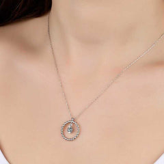 Swarovski Stone Silver Circle Solitaire Women's Necklace