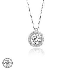Swarovski Stone Silver Circle Solitaire Women's Necklace