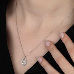 Swarovski Stone Silver Drop Heart Women's Necklace