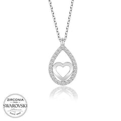 Swarovski Stone Silver Drop Heart Women's Necklace
