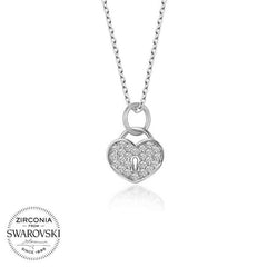 Swarovski Stone Silver Heart Lock Women's Necklace