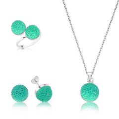 Silver Green Crystal Stone Women's Set