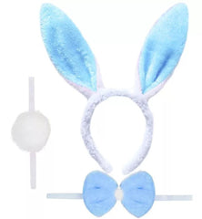 Costume de lapin Nessiworld, couronne, nœud papillon, pompon, queue, bleu