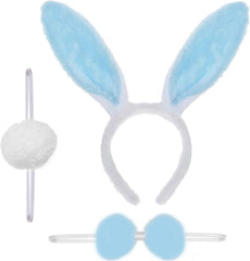Costume de lapin Nessiworld, couronne, nœud papillon, pompon, queue, bleu