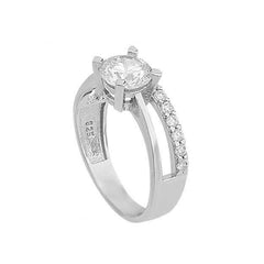 Silver Half Round Single Stone Women's Ring