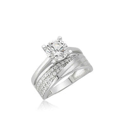 Silver Single Stone Half Round Women's Ring