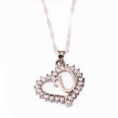 Silver Letter U Heart Women's Necklace