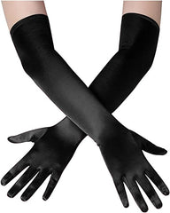 Gants longs en satin extra brillant Nessiworld, couleur noire