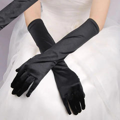 Gants longs en satin extra brillant Nessiworld, couleur noire