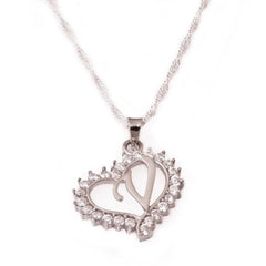 Silver Letter V Heart Women's Necklace