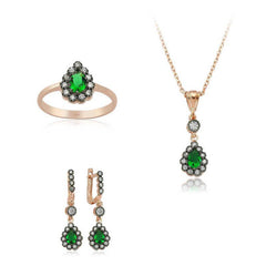 Silver Green Stone Drop Ladies Set